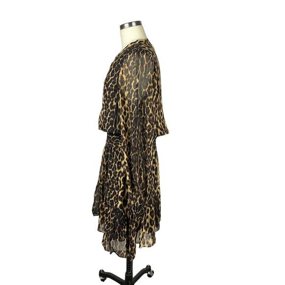 ALC Sidney Leopard Print Smocked Silk Mini Dress Women's Size 10 Glam Chiffon - Picture 2 of 9